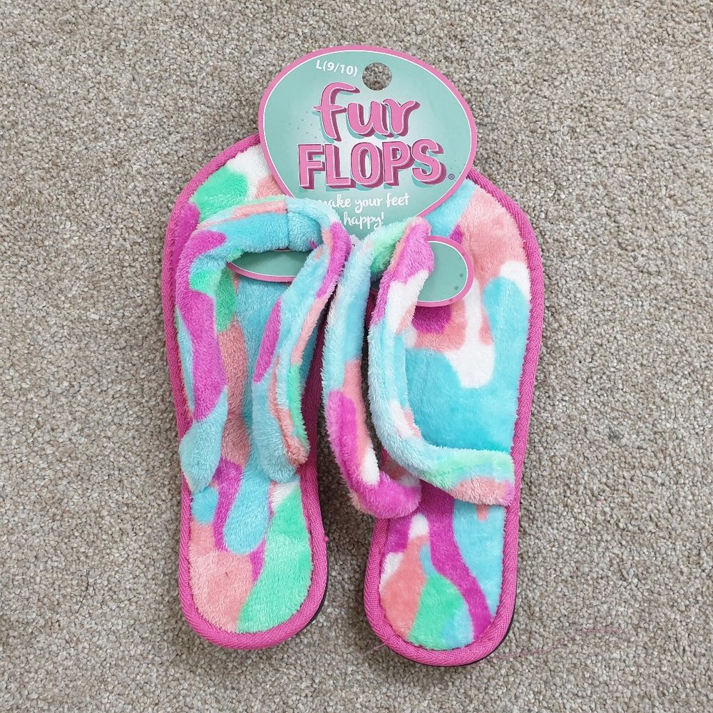 NEW Fur Flops House Slippers Soft Flat Flip Flops